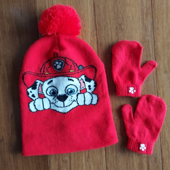 Nickelodeon Paw Patrol Marshall Pom Beanie and gloves Boys one size - Picture 3 of 4